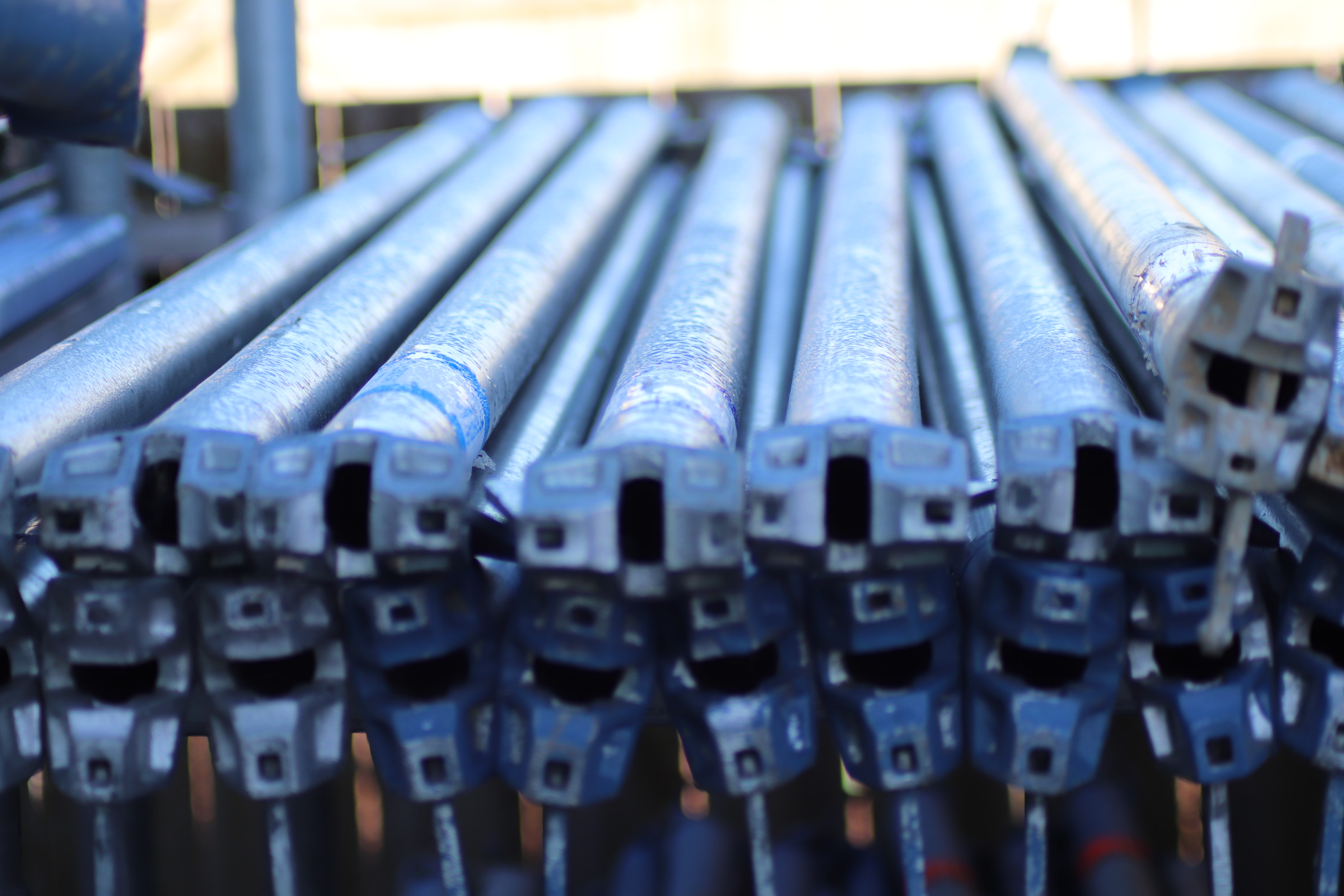 Stacked Layher system ledgers — the benchmark for safe, fast scaffolding