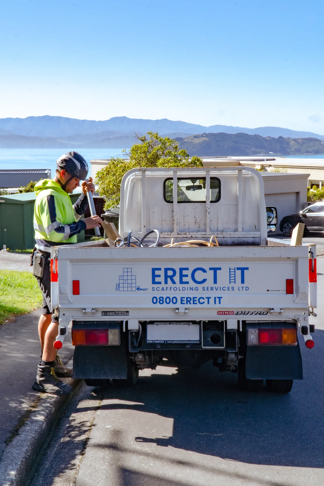 Erect It Scaffolding truck on site — owner-operated, Wellington-based