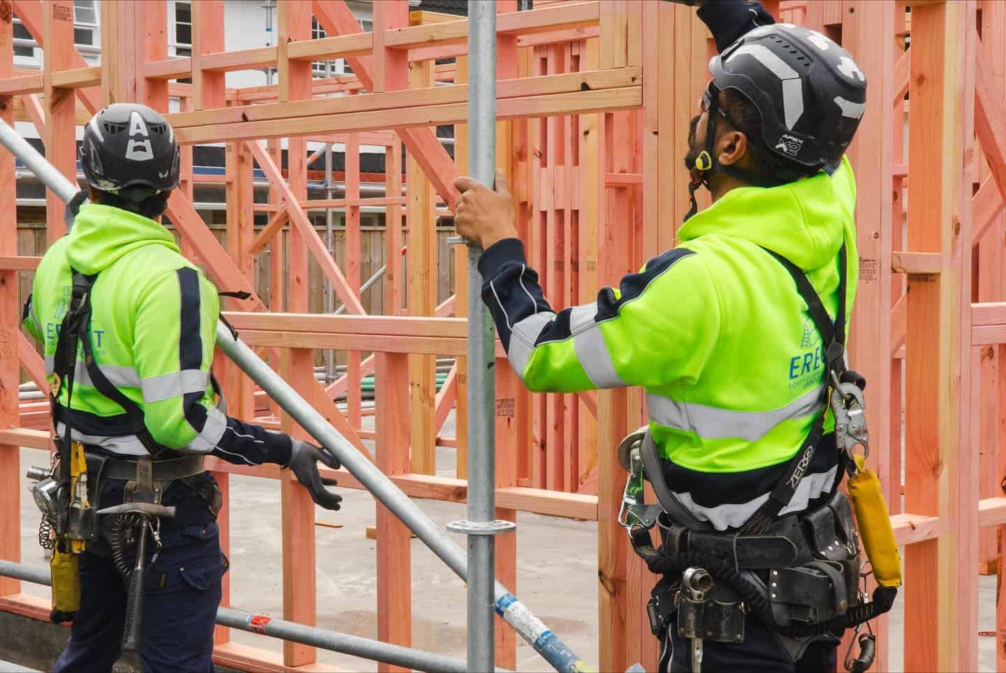 Erect It crew erecting scaffolding on a multi-storey new build in Upper Hutt