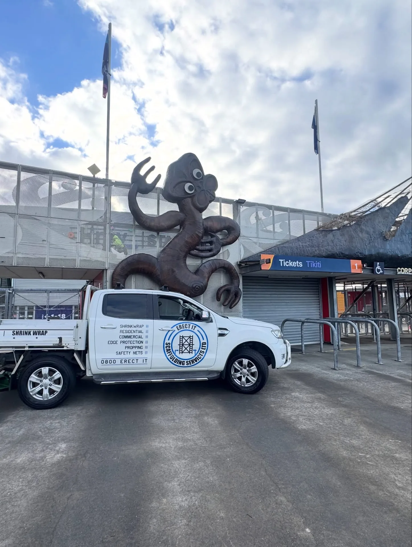 Erect It Scaffolding truck at HNRY Stadium, Wellington