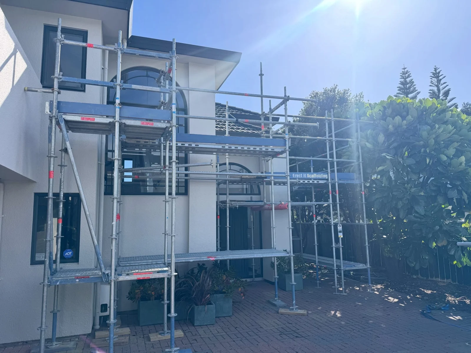 Scaffolding erected at a Manly Street property in Paraparaumu Beach for exterior render repairs