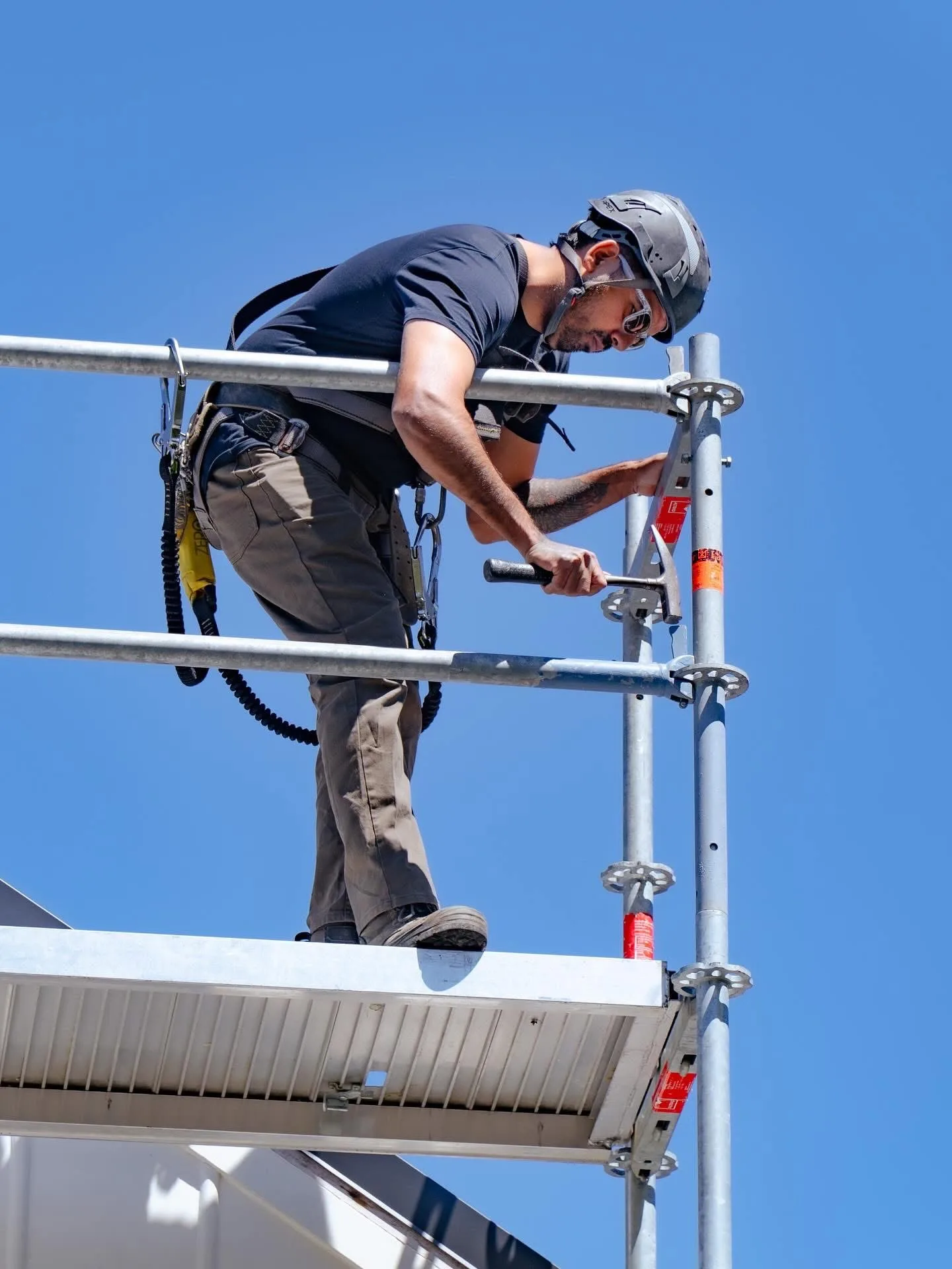 Precision work against a clear Wellington sky